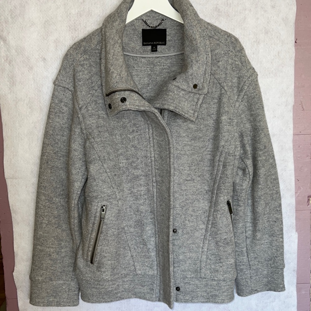 Banana Republic Light Gray Zip Wool Blend Jacket Size Medium